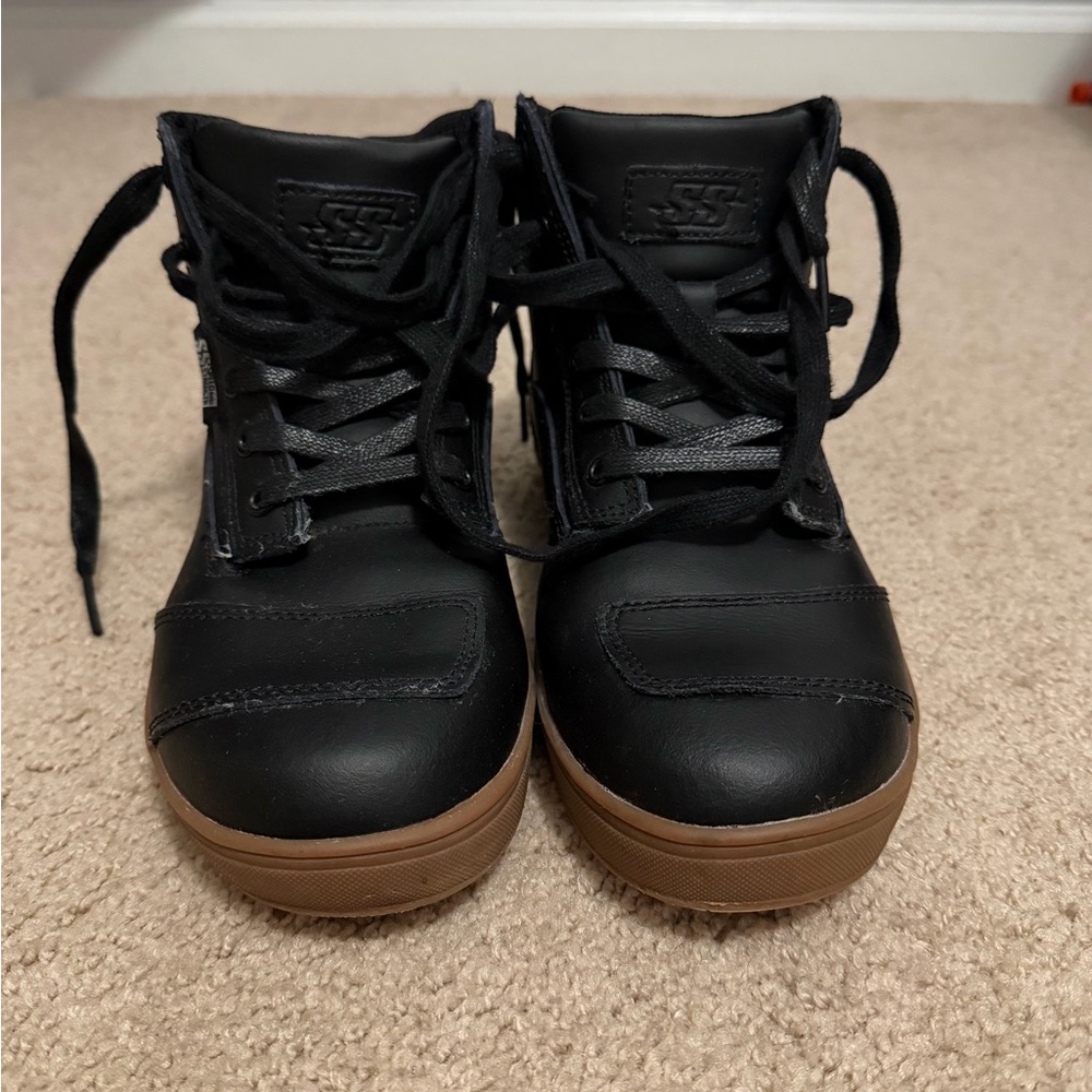 Black Speed Strength Motorcycle Riding Shoes with Brown Soles